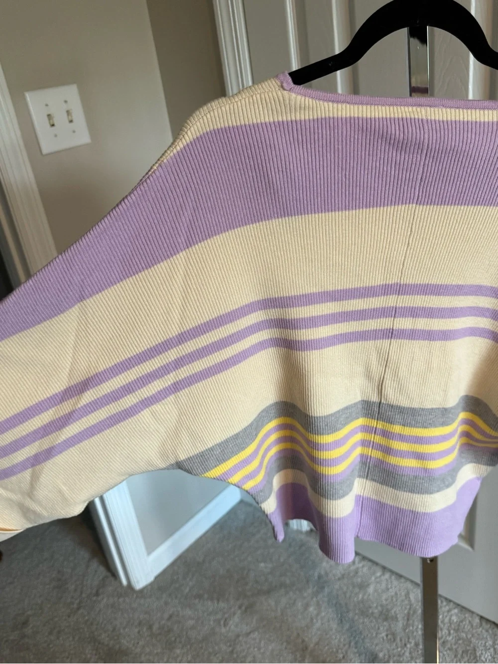 Pastel Striped Boxy Crewneck Sweater - Lavender & Cream